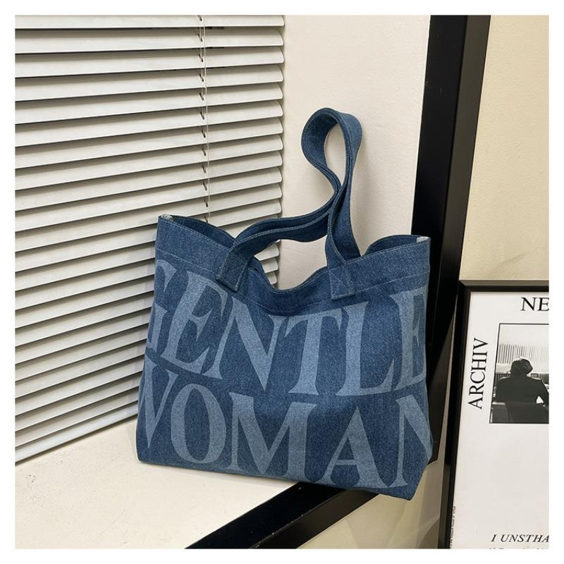 Tote bag women's new versatile denim canvas handbag student class commuter bag