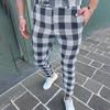 Men's Fashion Stretch Dress Pants Slim Fit Plaid Pants Business Suit Pants Casual Golf Pants