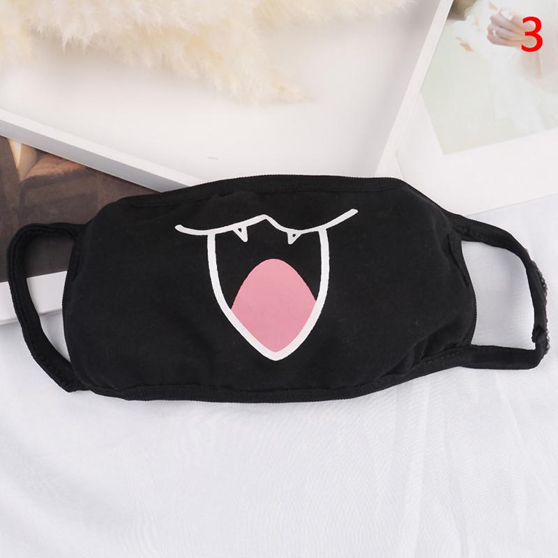 Black Unisex Cartoon Cat Funny Expression Face Mask Cotton Breathable Mouth Mask Anti-dust Pollution Masks For Woman Man