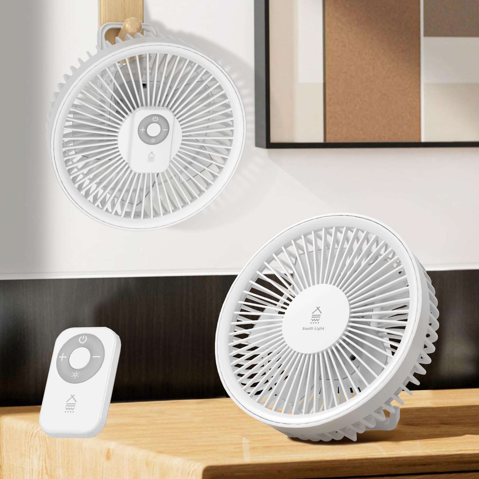 

Yayoi Weather Desk or DC with Magnetic Remote 4 Speed Powerful 4000mAh High USB LED Ideal for and Heatstroke Prevention Fan, Wall-Mounted Hanging, білий