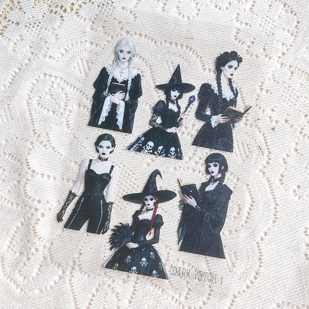 Pet Tape Journal Dark Night Witch Sticker Magic Woman Character Sticker Card Landscaping Collage Decoration