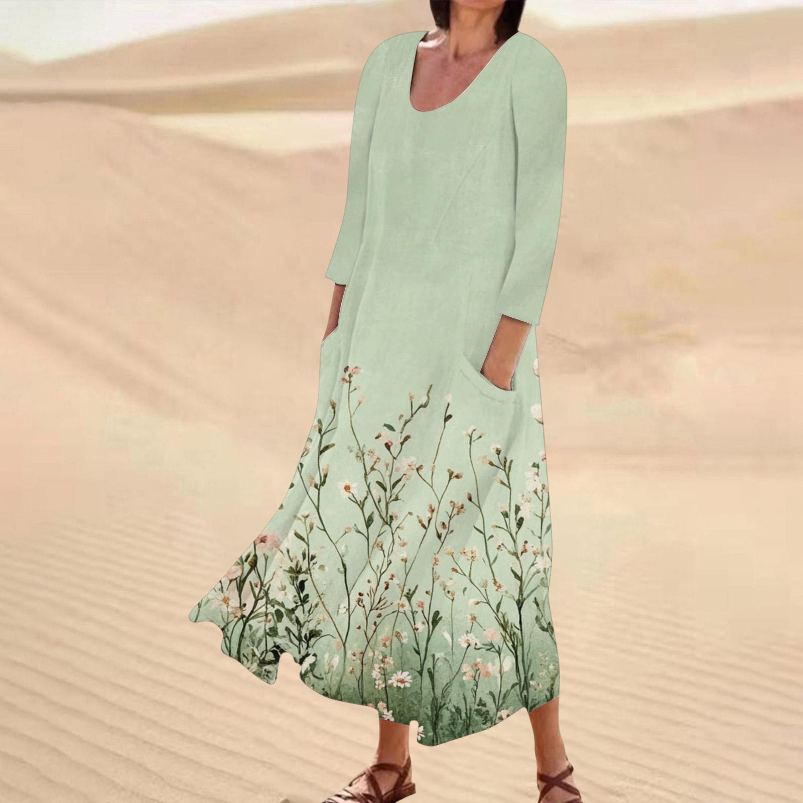 

Женское повседневное платье с цветочным принтом, рукавом три четверти, удобное, с карманом XXL