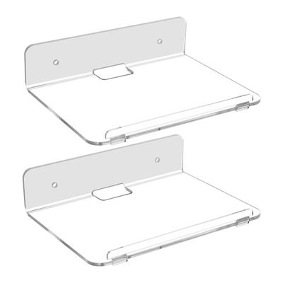 2 Pack Clear Floating Shelf Invisible Wall Mounted Stand with Cord Hole Small Display Holder for Speaker Action Figures