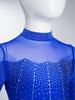 Costum de patinaj artistic pentru fete, body cu strasuri strălucitoare, body integral, gât înalt, mâneci lungi cu patchwork din plasă transparentă