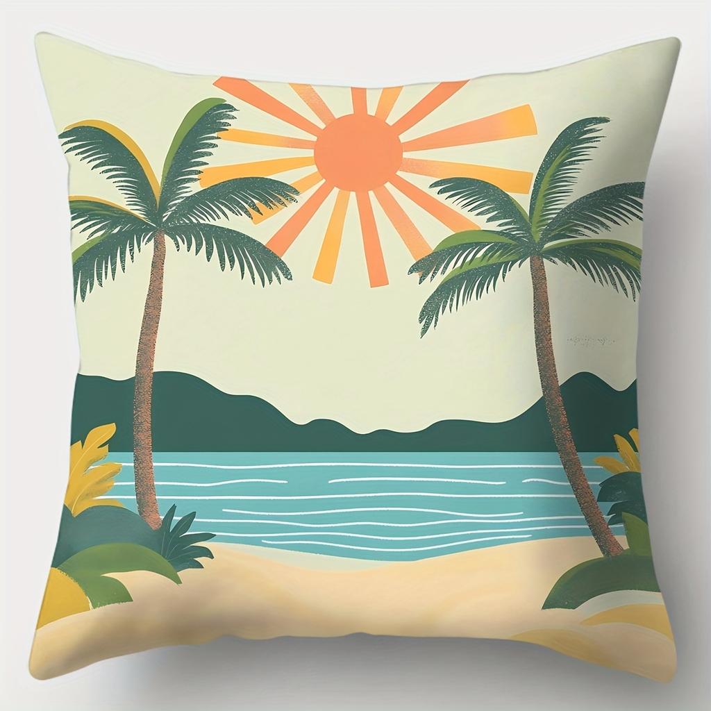 4pcs Set, Sofa Pillow Case, Cartoon Sun And Cactus Pillow Case,45x45cm, Single-Sided Print, Home Decoration, Sofa Waist Pi