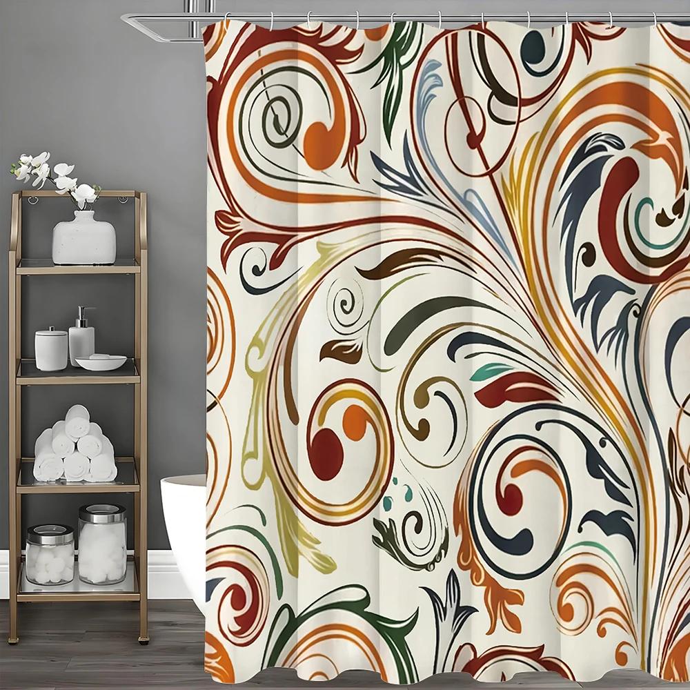 Abstract Floral Shower Curtain, Bathroom Decorative Shower Curtain, Waterproof Shower Curtain with Hooks