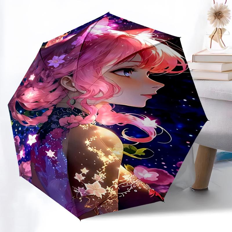 1pc Floral Fantasy Umbrella Auto-Open Close, Foldable Design, Outdoor Shelter for Festivals & Everyday Use - Perfect Gift for Fans!R073