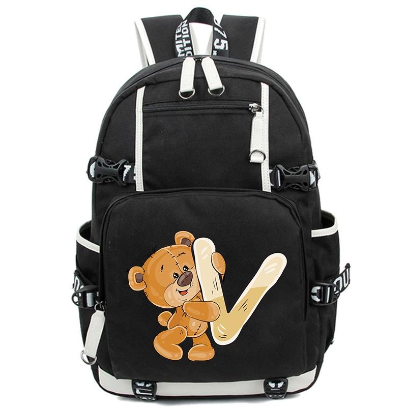 Little Bear 26 Englische Buchstaben Student Junge Mädchen Schulranzen Rucksack Kinder Teenager Cartoon Bagpack Wasserdichte Schultasche