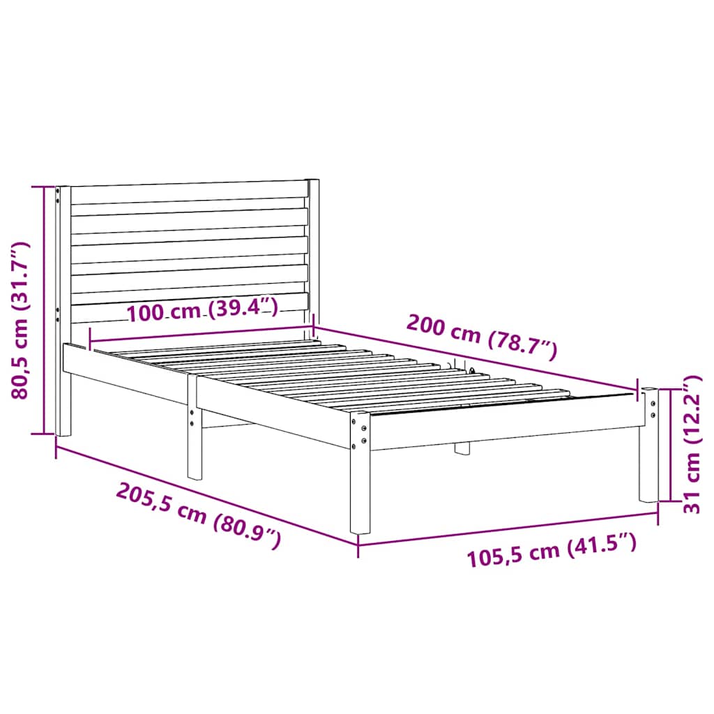 Bed Frame with Headboard White 75 x 190 cm Solid Pine Wood
