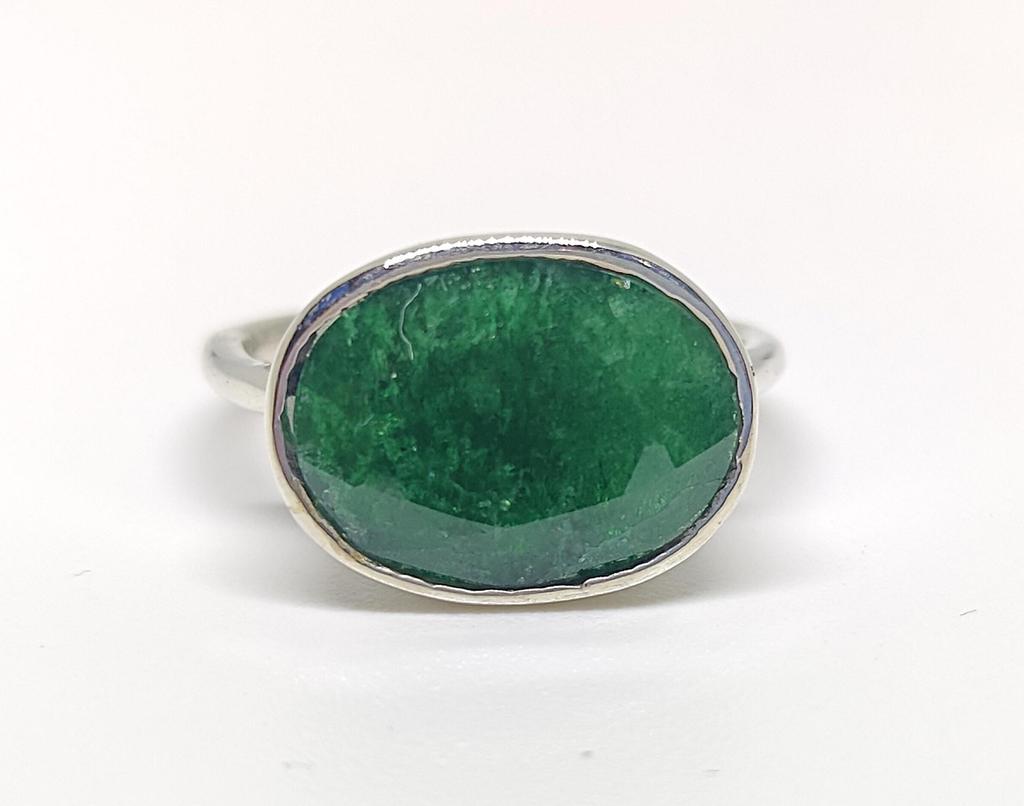 Smaragd Statement-ring, Damering, 925 Sterlingsølv, Edelstensring, Grønn steinring, Gave til henne