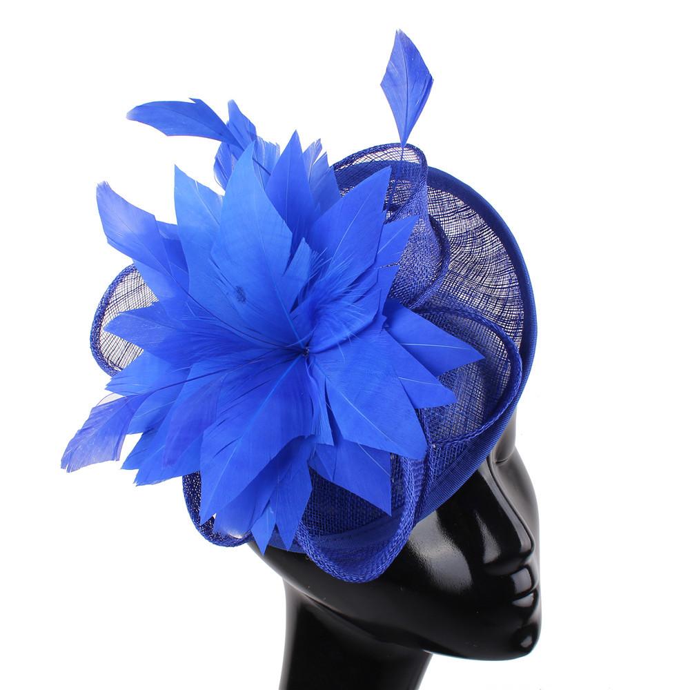 

Royal Blue Feather Top Hat Banquet Headgear European And American Fashion Style Women S Annual Meeting Top Hat синий