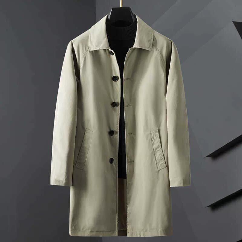 

Autumn Men s Casual Mid-length Jacket Mid-length Windbreaker Men s Spring and Autumn Handsome Thin Large Size XXXXXL бежевий