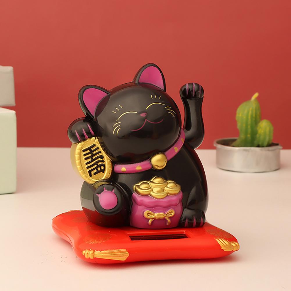 Solar Powered Fortune Cat Waving Arm Beckoning Japanese Lucky Cat Shaking Hand Welcome Cat Figurine Cats Miniature Toys For Kids