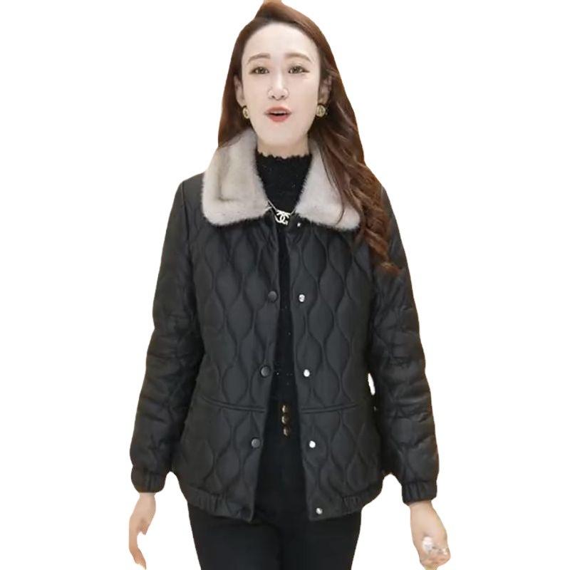 PU leather surface down cotton clothes women's leather jacket jacket women's 2024 autumn and winter new cotton thickened cotton clothes loose