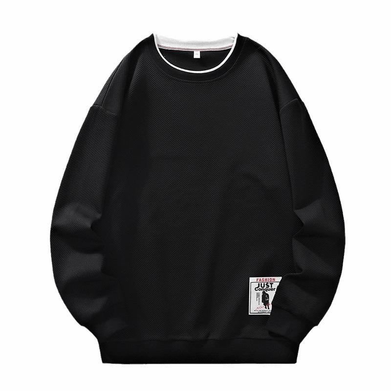 Spring and Autumn Sports Sweater Men's Round Neck Cotton Long Sleeve Solid Color Plus Size Sweater