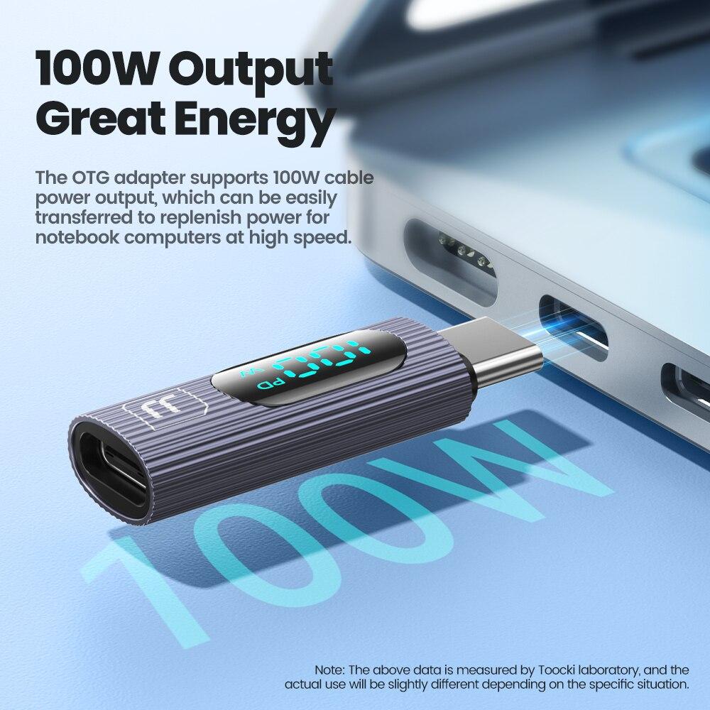 Type-C Rotating Type-C Female 100W Digital Super Fast Charging Multi Color Adapter