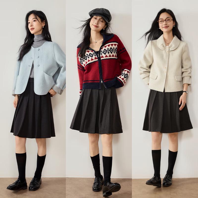 VICTORIA&VERA Women's MIU Style Pleated A-Line Skirt