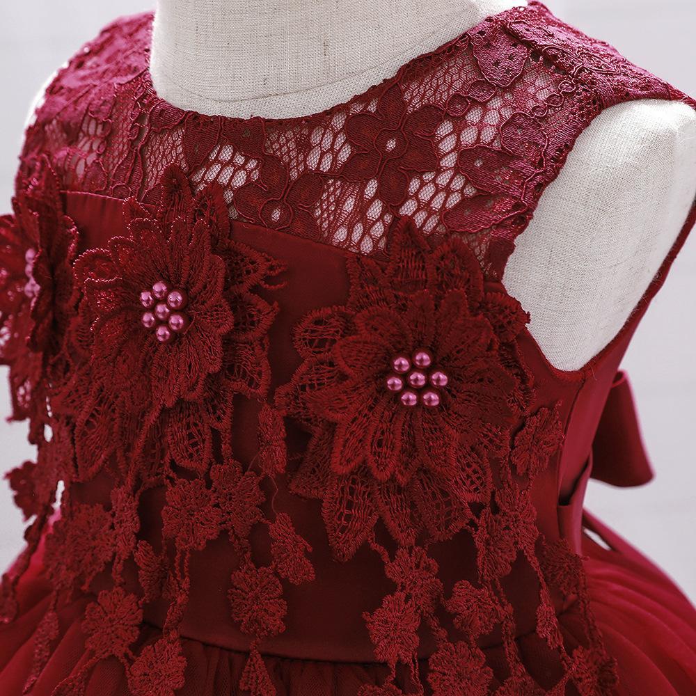 Holčička Společenské šaty s květinami Elegantní 1 rok narozeninové krajkové společenské šaty Dětská princezna Dětské šaty pro dívky Novorozenci Svatební outfity