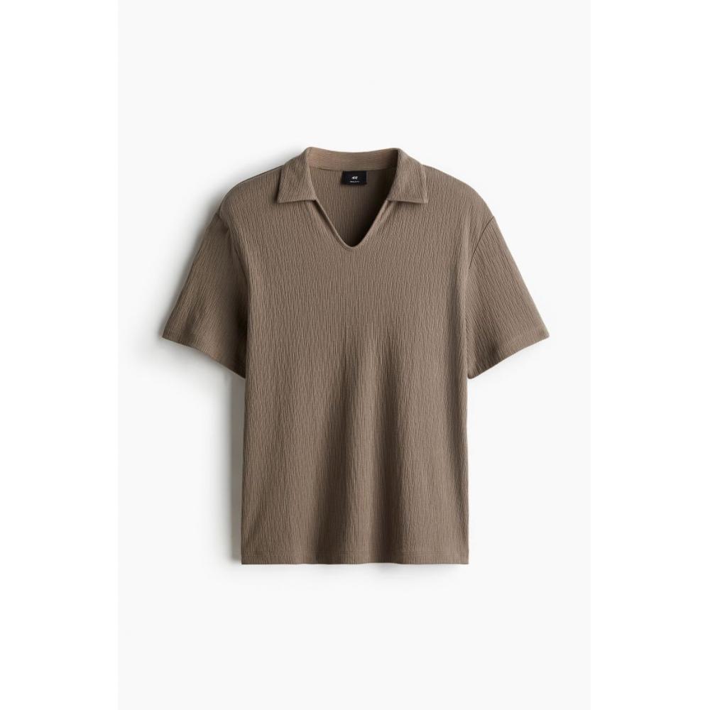 H M Collar T sHirT Regular fiT Dark Beige