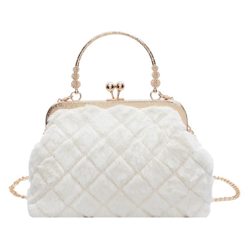 Rhombus chain small bag women's 2025 new plush bag versatile clip shell bag handbag hair bag