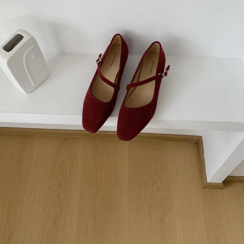 Wedge heel with square head suede Mary Jane shoes women's shoes spring and autumn 2025 new late evening wind light mouth single shoes