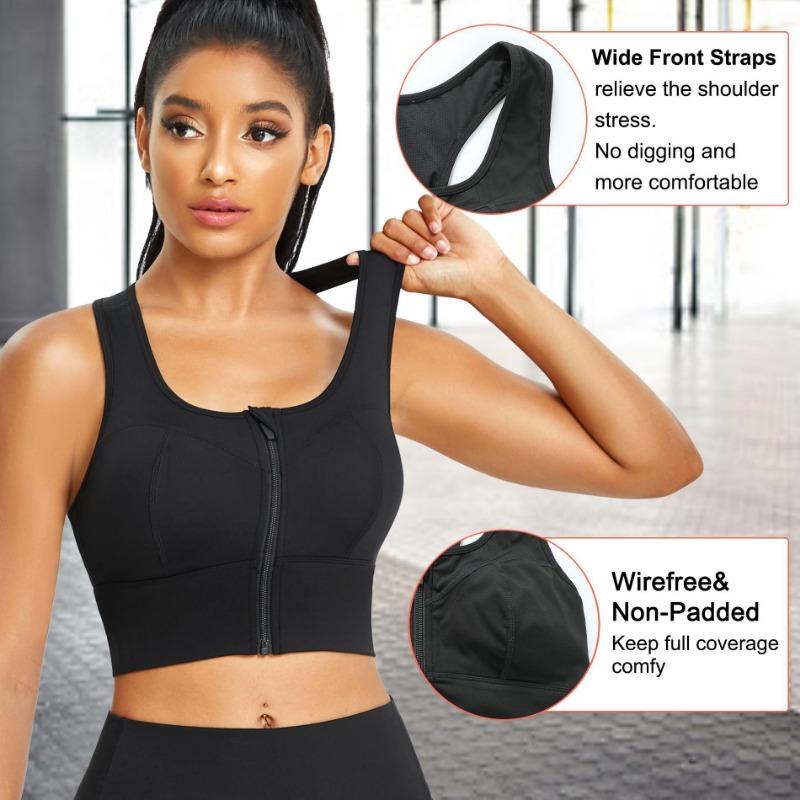 Women Front Zip Racerback Sports Bra For Yoga Fitness Comfortable Moisture Wicking