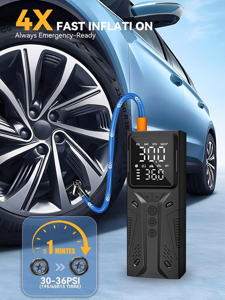 Portable Tire Inflator 150PSI Cordless Air Pump for Car, Bike, Motorcycle & Balls – High-Speed, Auto Shut-Off, Powerful Battery