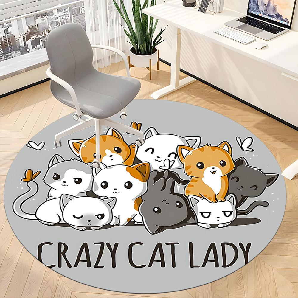 1pc Cats Crazy Office Round Area Rug, Indoor Mat Suitable For Office, Under Office Chairs Bedroom Living Room Home Decor, Room Deco