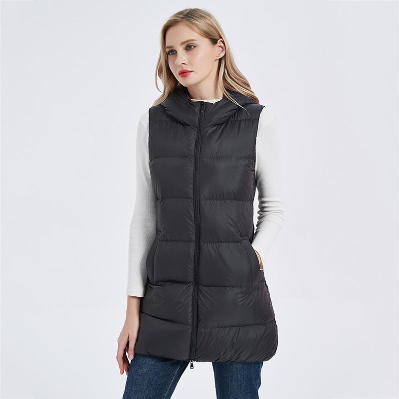 Autumn and winter white duck down vest women's winter down vest wear with medium and long hooded vest jacket