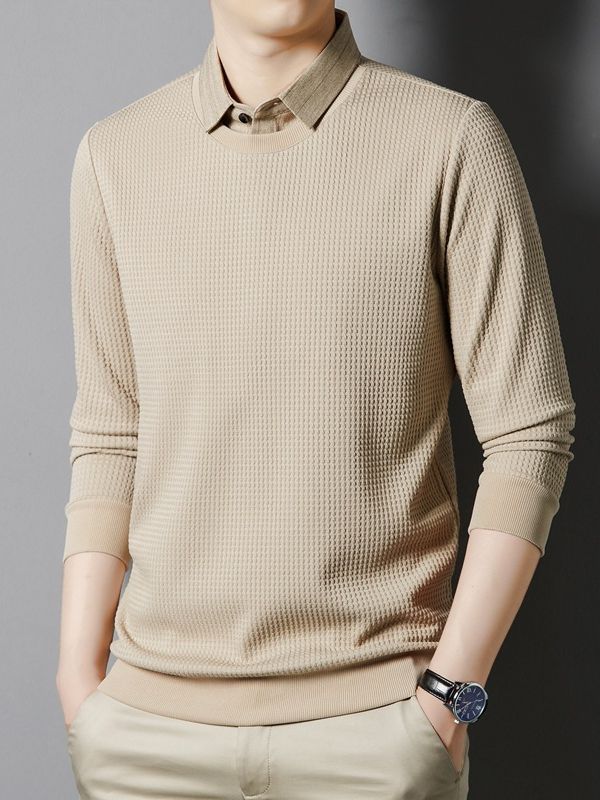 Fake Two-Piece Long-Sleeved Sweater Men's Undershirt New Knitwear Top Autumn and Winter Thickening Sweater