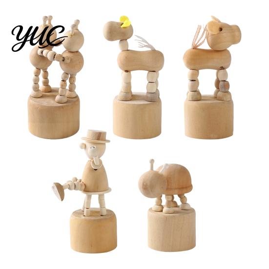 DIY Hand Painted Wood Crafts Wooden Movable Joints Animal Ornament, Doll Joint Ornaments Figures, Natural Decorative Desktop Art for Kids and