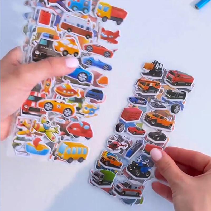 6/12pcs 3D Bubble Stickers Cartoon Engineering Vehicle Various Styles Reusable Children Sticker Toys Birthday Gift for Boys TMZ