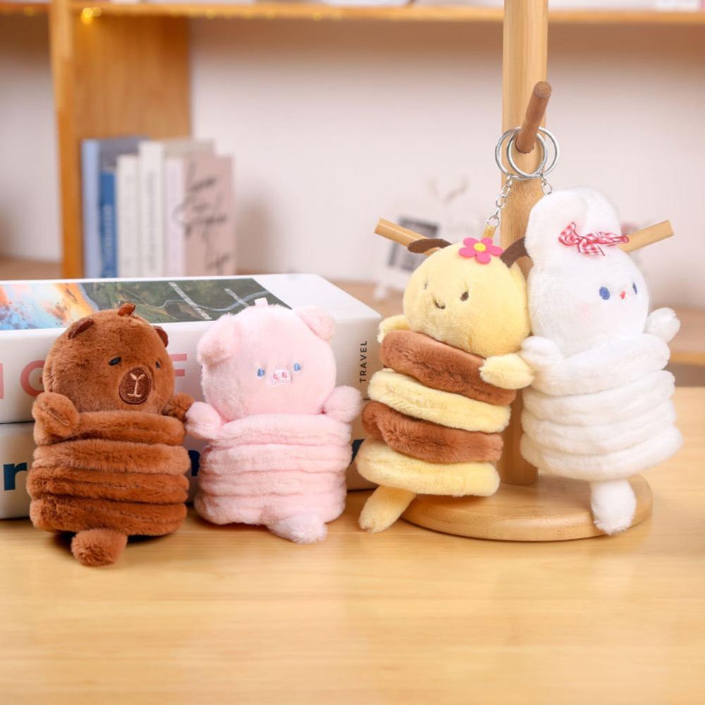

Pig Spring Animal Pendant Rabbit Pulling Tail Doll Keychain Ornament Cartoon Plush Keychain Women коричневий