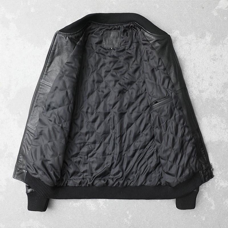 

Китайский размер, натуральная воловья кожаная куртка, мужская кожаная бейсбольная куртка, стеганая мужская короткая куртка с тонким воротником, пальто большого размера, весна-осень 5XL