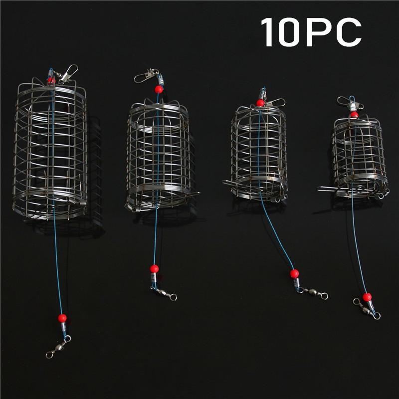 10PC Fishing Feeder Stainless Steel Bait Thrower Basket Feeder Holder Fishing Lure Cage Fishing Accessories Fishing Tackle