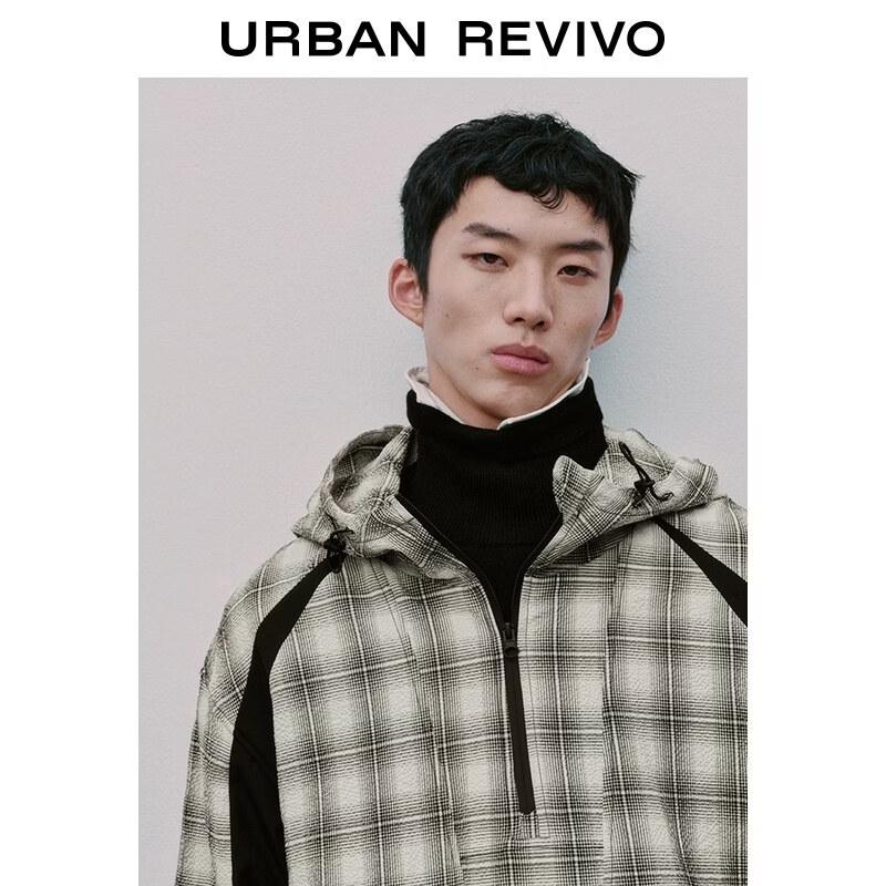 UR Men's Sporty Plaid Patchwork Hooded Jacket