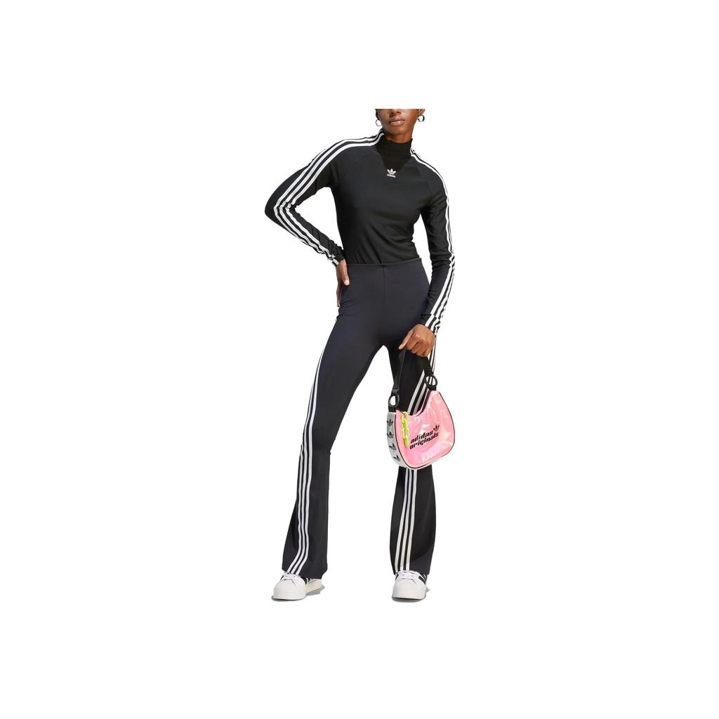 Adidas Originals Enges Langarm-T-Shirt mit hohem Kragen und Drei-Streifen-Logo-Stickerei Damen Tops Schwarz IV9331