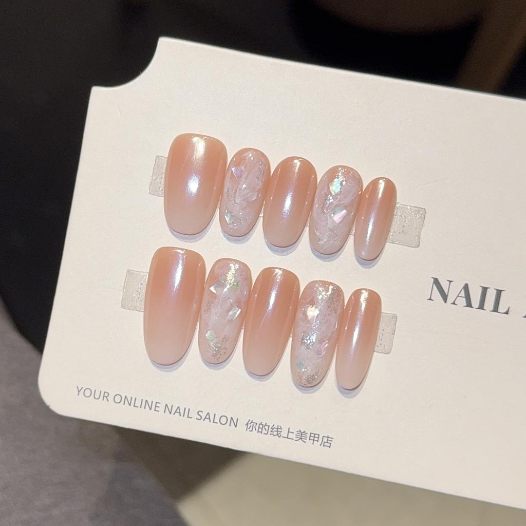 Ins Wind Gradual Change Hailey Pure Handmade Wear Nail Temperament White Boutique Manicure Fake Nail Patch