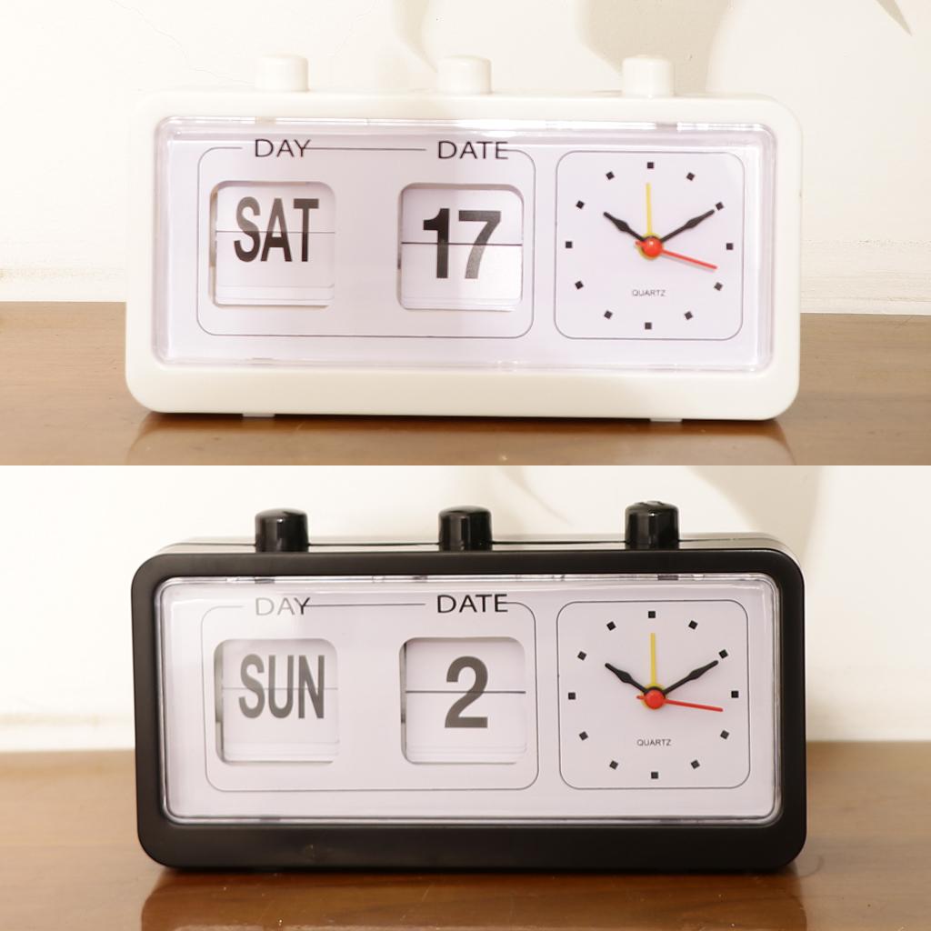 Vintage Retro Quartz Alarm Clock Flip Calendar Display Clock Day Date Time Display Clock for Home Bedroom Decoration