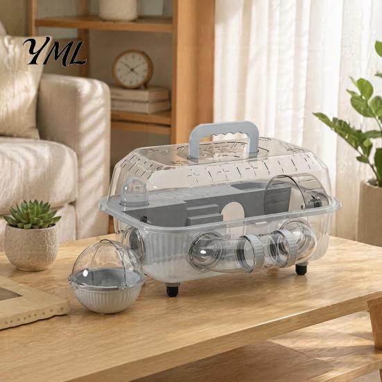 Portable Travel Cage Hamster with Tunnel, Transparent House Running Wheel Pet Playpen Accessories And Water Dispenser, 2-Tier Habitat for Small