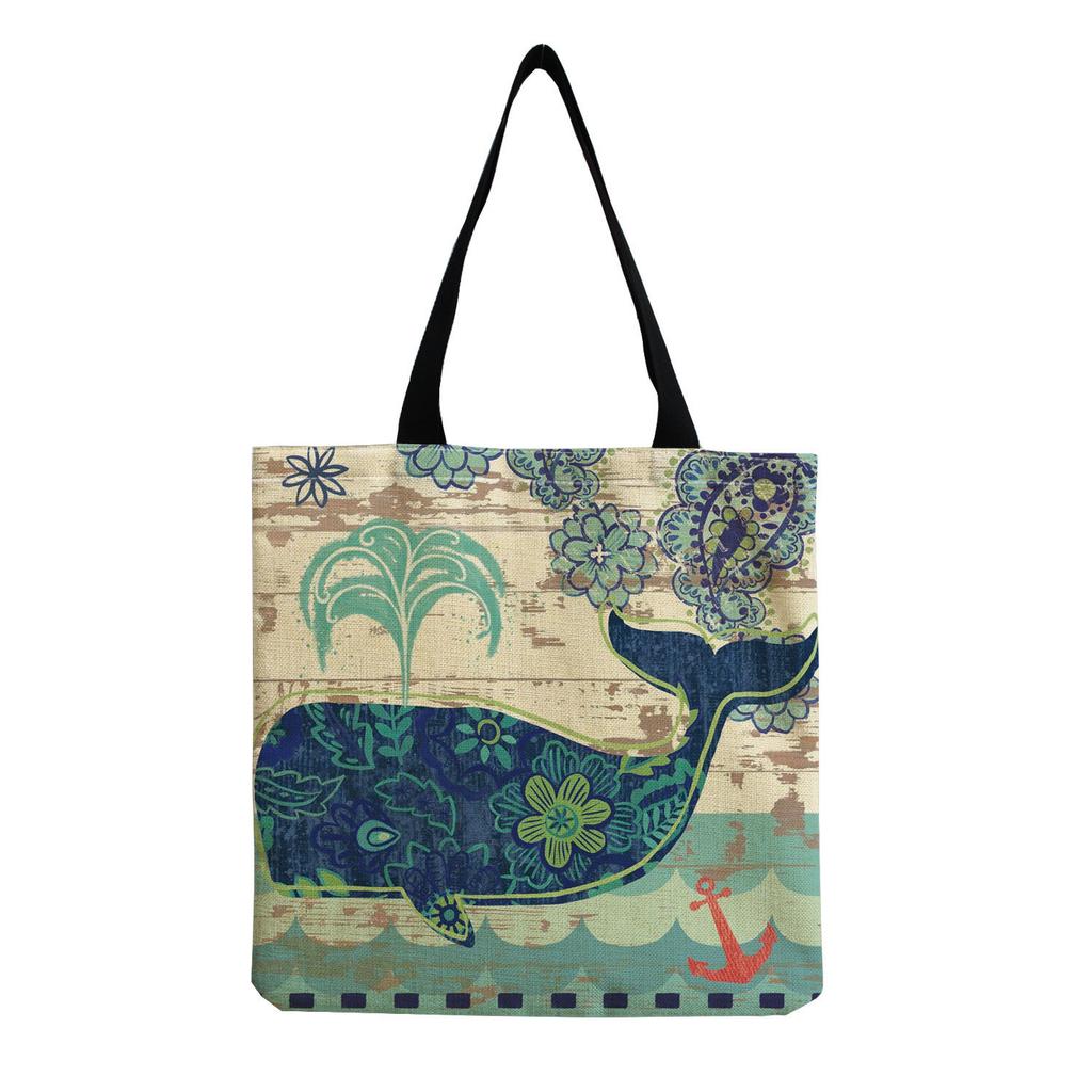Damen Vintage Leinen-Tragetasche - Große Kapazität mit Aufdruck Schulter-Handtasche für Freizeit & Lebensmitteleinkauf KTB