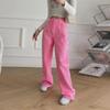 Jeans rosa petite a vita alta stile coreano a gamba larga - Estivo da donna vestibilità ampia