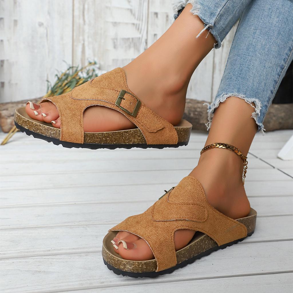 Fashion New Women Classic Cork Sandals 2025 Fashion Soft Thick Sole Cork Slippers Summer Beach Sandals Home Open Toe Flat Sandals