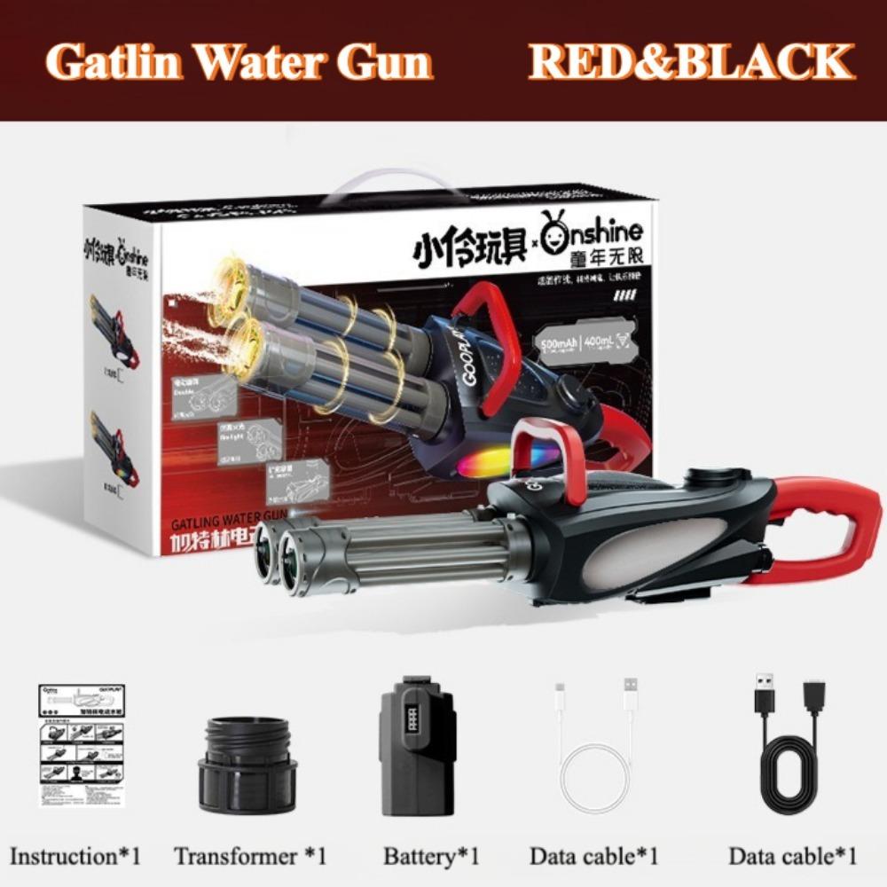 Full Automatic Double Rotating Gatling Water Gun Toy with LED Colorful Water Pistol Large Capacity Beach Summer Birthday Gift