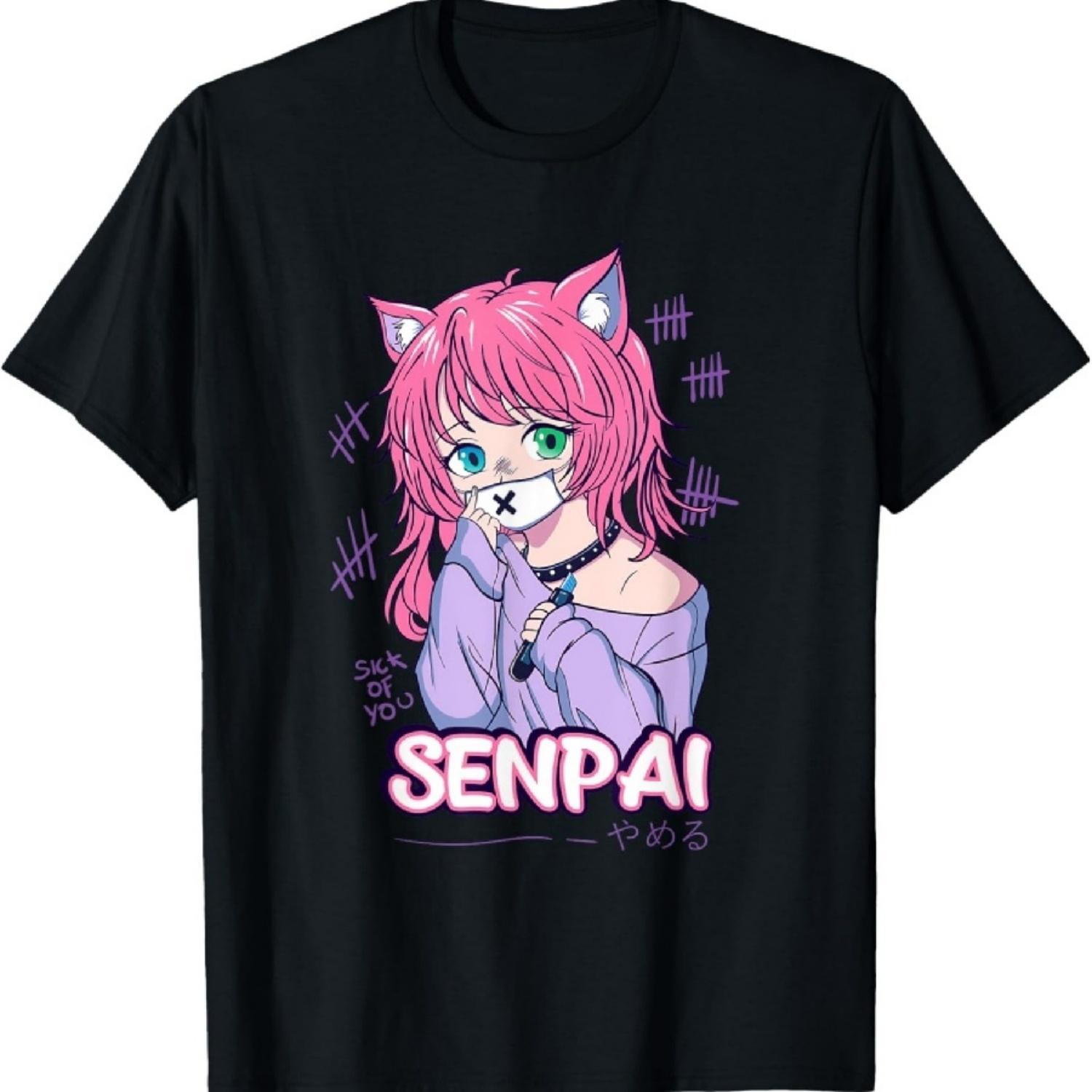 

Кавайная аниме футболка с девочкой-неко - Пастельно-готическая футболка Мэнхера XXXXXL чёрный