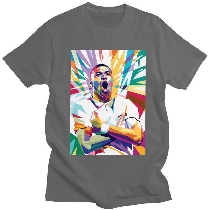 Custom Soccer Gift Mbappes Pop Art Tshirt for Men Short Sleeve Casual T Shirt Fashion Tshirt Loose Fit Pure Cotton Tee Gift