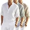 Men's Linen Long Sleeved T Shirt Loose Undershirt Solid Color Long Sleeved Cotton And Linen Shirt Men's Plus Size