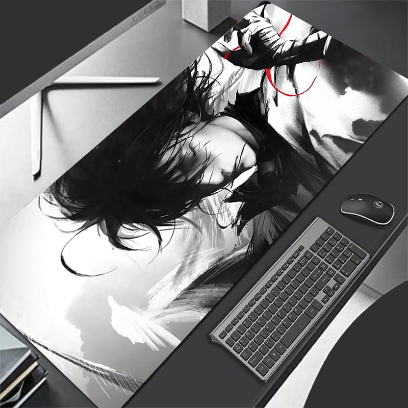 Mond Samurai Wolf Mauspads PC Cool Roter Anime Junge Tastaturteppich Gamer Schrank Mauspads Laptop Schwarz und Weiß Erweiterte Schreibtischmatte