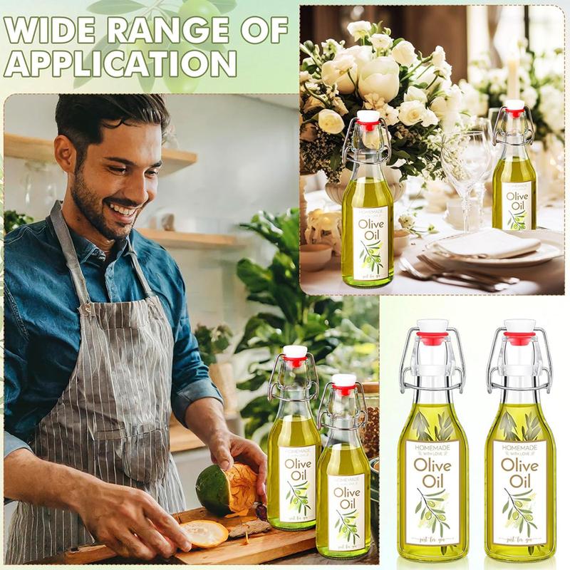 Swing Top Glass Bottles for Olive Oil Homemade 8 Oz Clear Flip Top Bottles with Airtight Lids Labels for Storing Homemade Oil