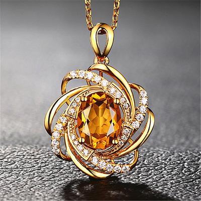 Yellow Crystal Citrine Gemstones Zircon Pendant Necklaces for Women Tone Choker Chain Jewelry